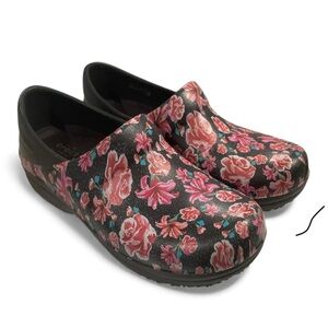 CROCS NERIA PRO SLIP Floral Black and Pink Women's Clogs Size 6